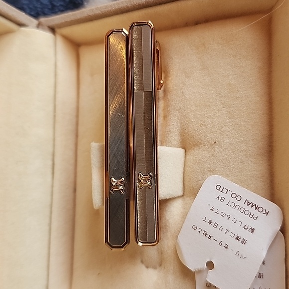 (TWO) Celine Silver Gray Gold Logo Tie Money Hair Clips - Picture 1 of 6